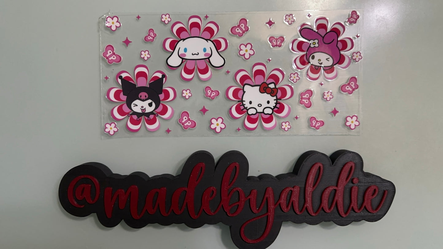 hello kitty & friends in pink, red & white flowers