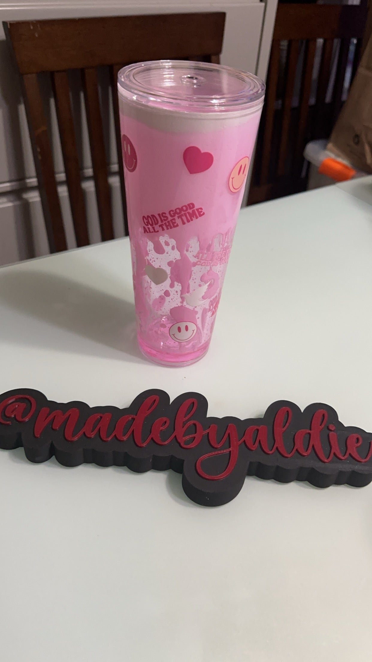 24oz acrylic white & pink lava drip