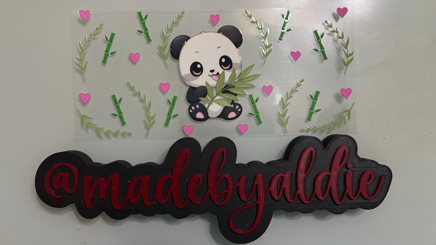 panda holding leaves w bamboo & hearts
