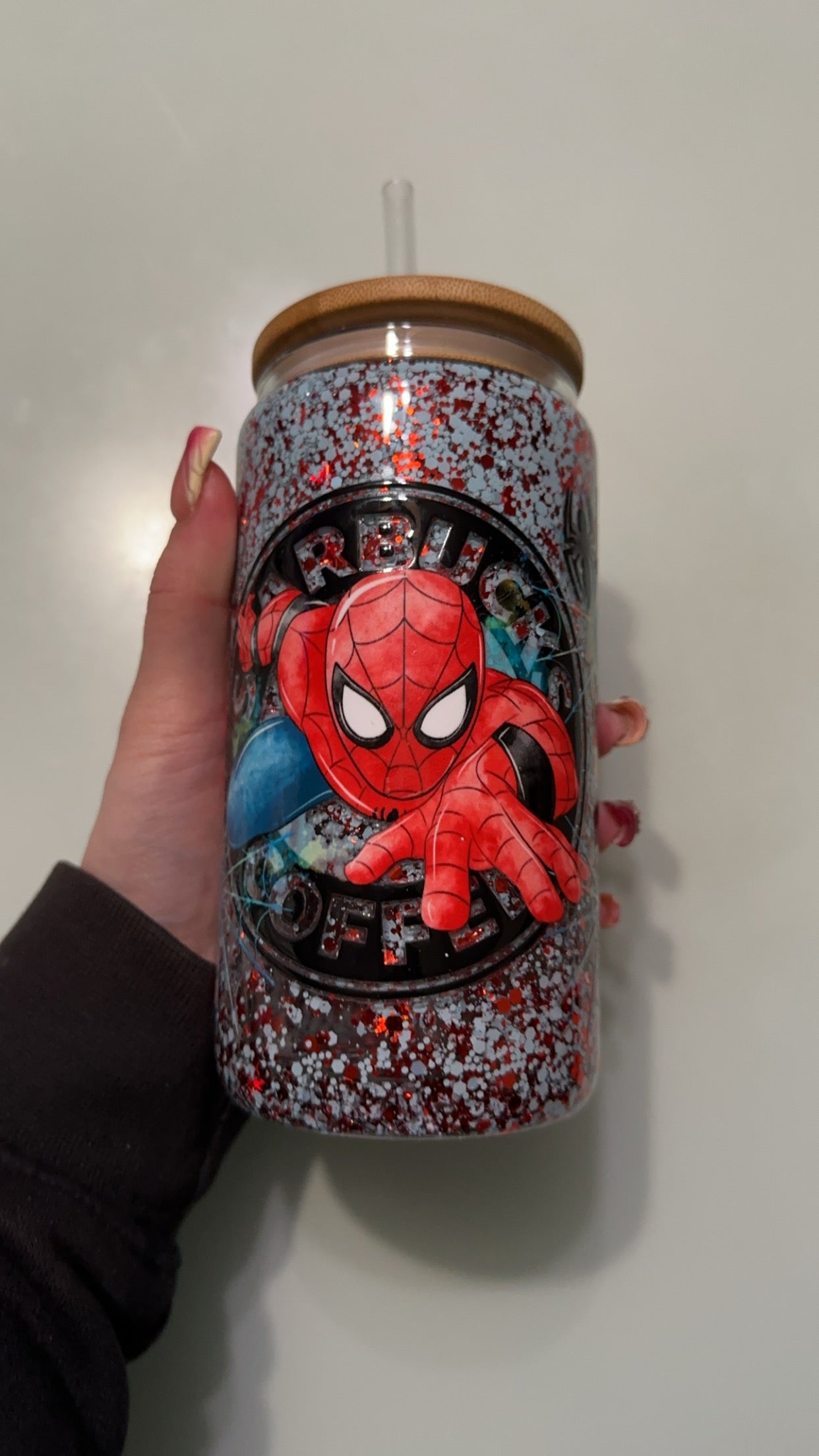 16oz glass starbies spidey