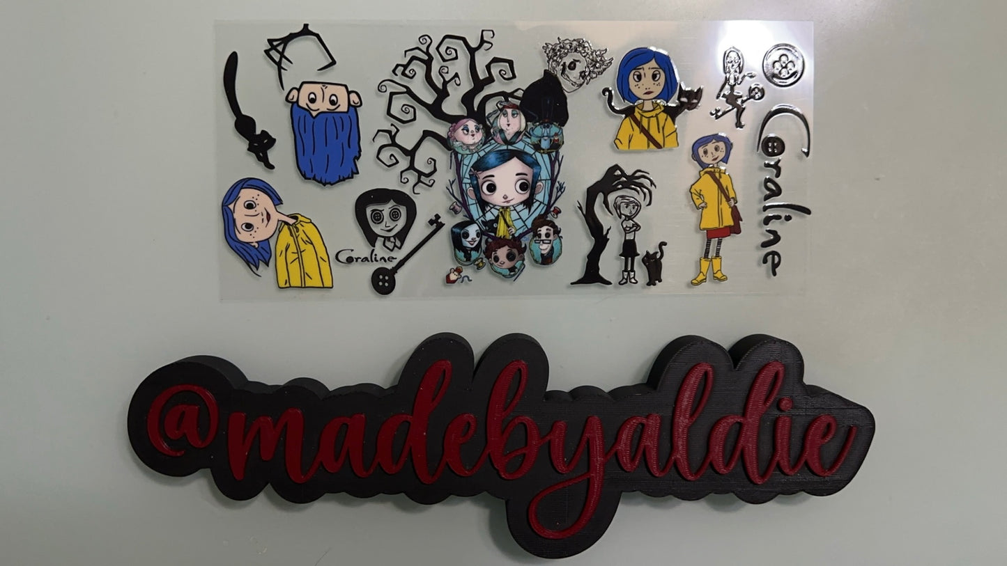 coraline characters in glass window
